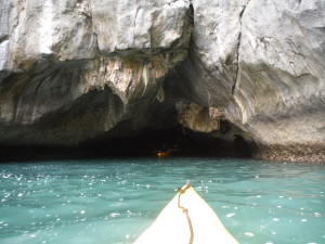 Entering the mouth of the cave