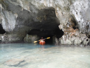 Exiting the cave inside the lagoon.
