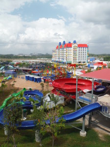 View from the top of the slide back toward the park and Lego hotel