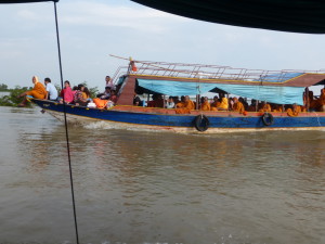 Passing boat full of monks.