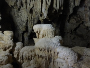 Stalagmite formations in the cave