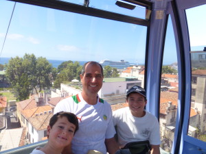 My family in the cable car up to the Monte