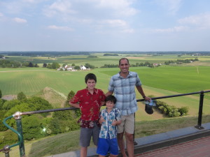 On the Lion's Mound, looking over the field where the battle of Waterloo took place in Belgium. 300,000 men and 7 countries fought in this battle.